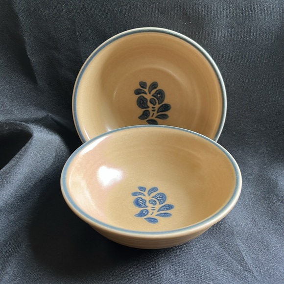 Pfaltzgraff  EUC Cereal Blue and brown Folk Art Vintage pair small ceramic bowls - Picture 13 of 13